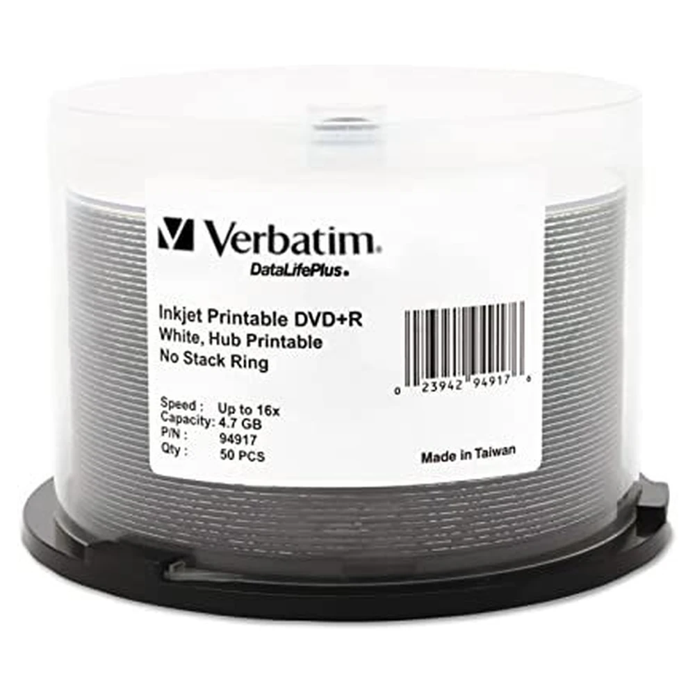 DVD+R Verbatim 94917 - 4.7GB - 16X - Imprimible con Inyección de Tinta - 50 Piezas - 94917
